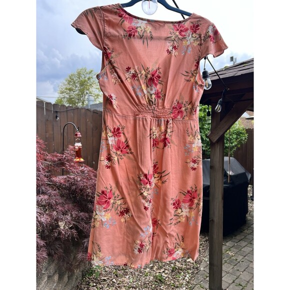 Pink Rose Floral Print Mini Dress Button Up Size S BOHO‎ Women’s Lightweight EUC - Picture 3 of 6